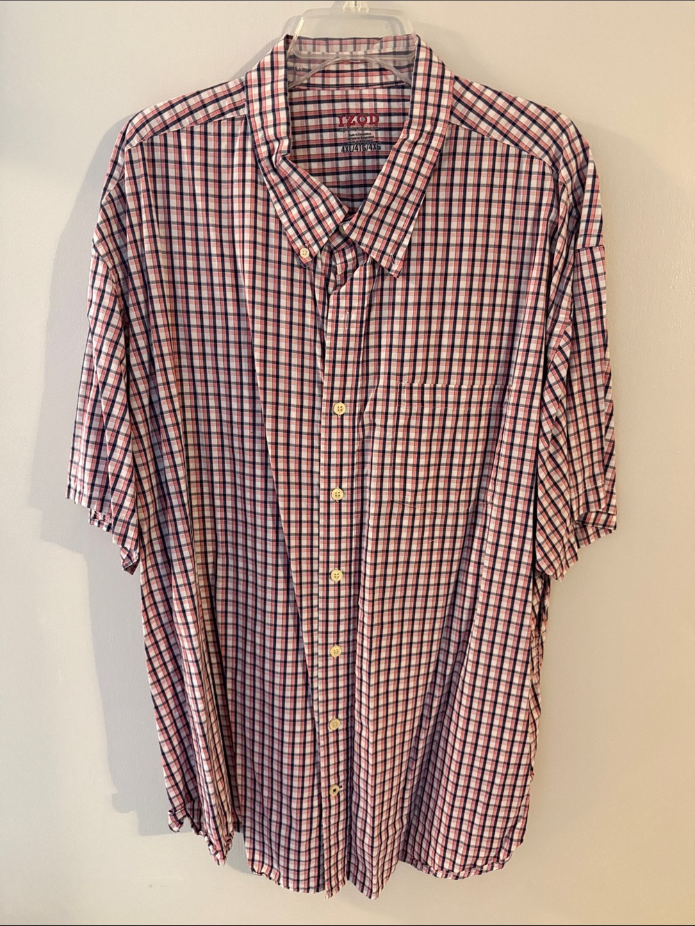 Izod Men’s Short Sleeve Button-Down Plaid Shirt - Red and Blue
